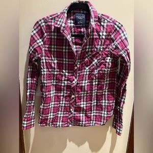 Pink plaid button down lightweight flannel